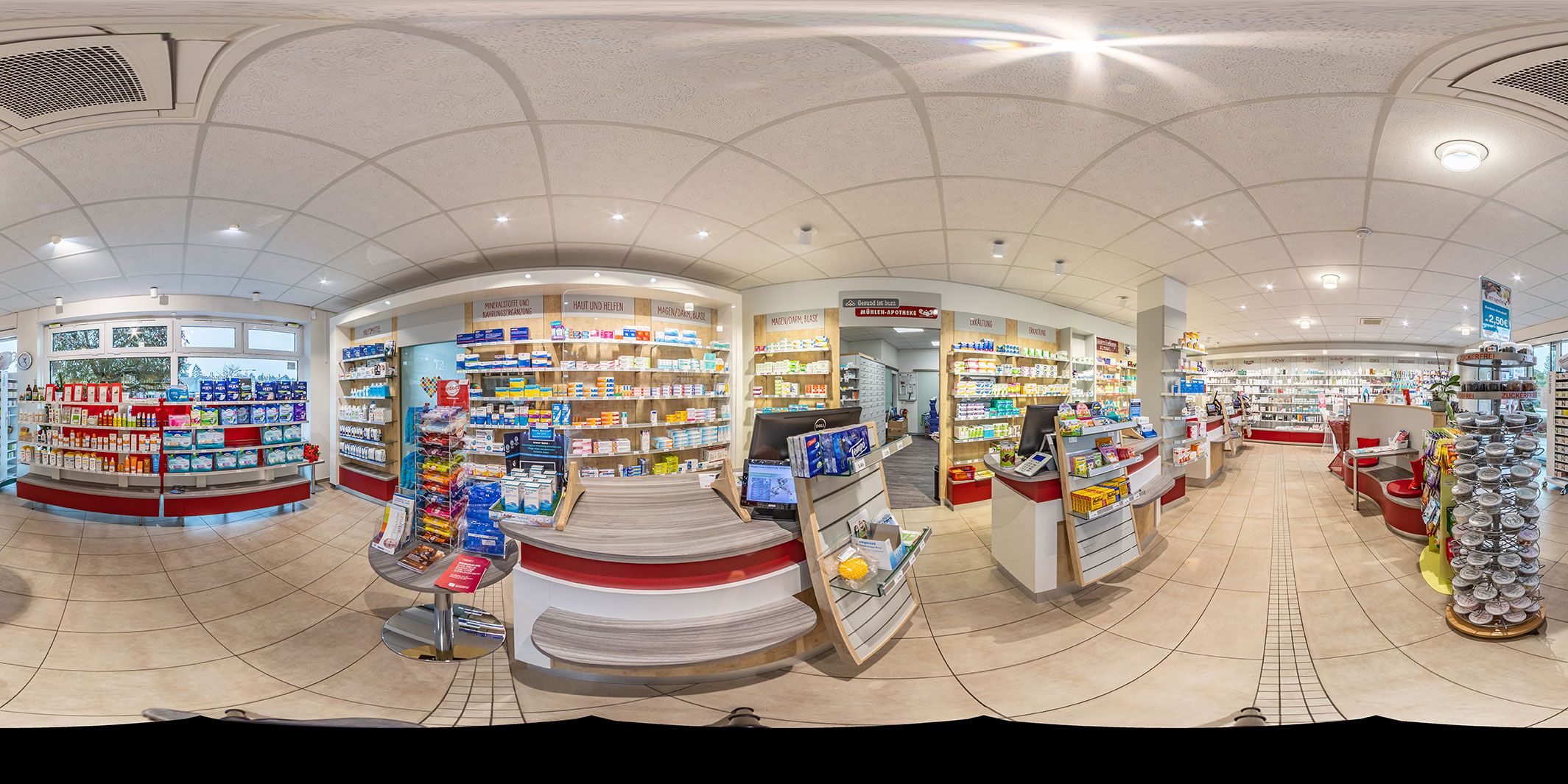 Mühlen-Apotheke, Panorama-Aufnahme Innenansicht